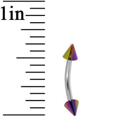 16G Metallic Acrylic Rainbow Spike Curved Eyebrow Ring