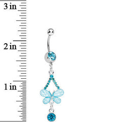 Aqua Gem Heavenly Butterfly Double Drop Belly Ring
