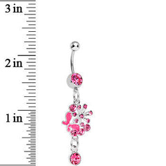 Single Gem Pink Floral Burst Butterfly Dangle Belly Ring