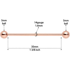 14G 1 3/8 Rose Gold Plated Straight Barbell