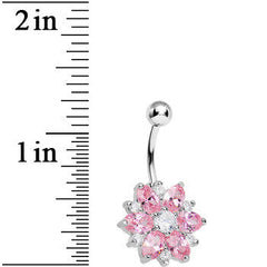 Crystalline Pink Gem Sunburst Flower Belly Ring