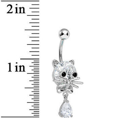 Crystalline Gem Sophisticated Kitty Cat Dangle Belly Ring