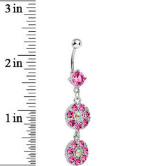 Pink Gem Dazzling Double Drop Dangle Belly Ring