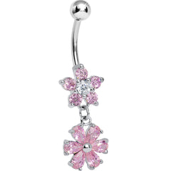 Pink Gem Twice as Nice Flower Dangle Belly Ring