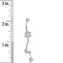 Pink Gem Trailing Vine and Flower Dangle Belly Ring