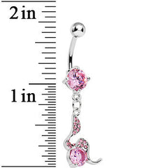 Pink Gem Squiggly Serpent Gem Dangle Belly Ring