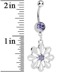 Purple Gem Pretty White Petals Flower Charm Belly Ring