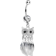 Clear Gem Majestic Owl Leaves Dangle Belly Ring