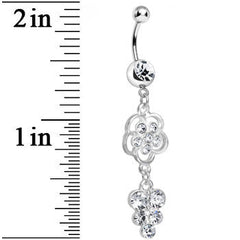 Clear Gem Splendid Flower Dew Drops Dangle Belly Ring
