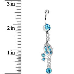 Aqua Gem Sprouting Petals Flower Dangle Belly Ring