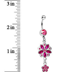 Pink Gem Child of Flower Double Dangle Belly Ring