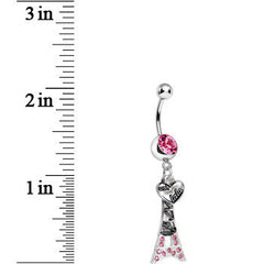 Pink Gem Eiffel Tower of Love Dangle Belly Ring