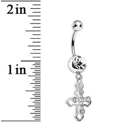 Clear Gem Hollow Cross Charm Double Dangle Belly Ring