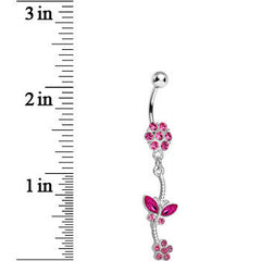 Pink Gem Delicate Delight Butterfly Flower Dangle Belly Ring