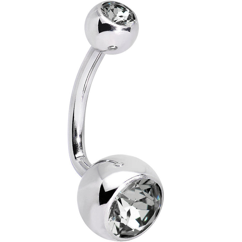 Black Diamond J-Curve Belly Ring Created with Crystals