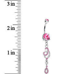 Pink Gem Double the Luck Horseshoe Teardrop Belly Ring