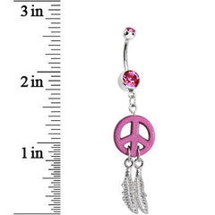 Pink Gem Peace Sign Dreamcatcher Dangle Belly Ring
