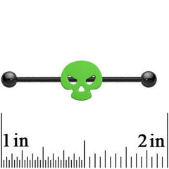 Black Anodized Titanium Fierce Green Half Skull Industrial Barbell