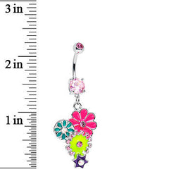 Pink Gem Bunches of Blossoms Colorful Flowers Dangle Belly Ring
