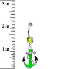 Green Aurora Gem Neon Black Tipped Anchor Dangle Belly Ring