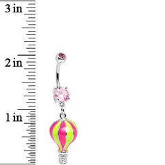 Pink Gem Yellow and Pink Neon Hot Air Balloon Dangle Belly Ring