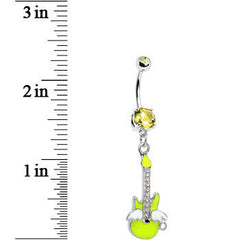 Double Yellow Gem Goddess of Rock Neon Guitar Dangle Belly Ring