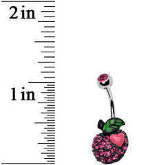 Pink Gem Paved Apple and Pink Heart Belly Ring
