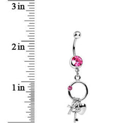 Pink Gem Lucky Charm Ring Dangle Belly Ring