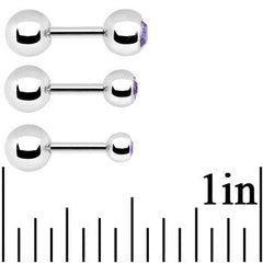 16G 1/4 Purple Gem Cartilage Tragus Barbell Set of 3