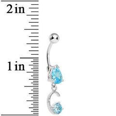 Aqua Gem Teardrop Curlicue Dangle Belly Ring