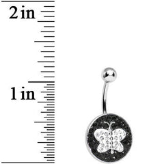 Black and Clear Paved Gem Butterfly Belly Ring