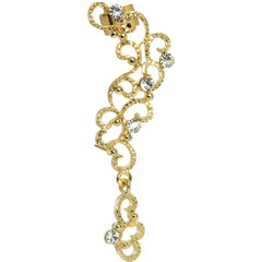 18K Gold Plated Clear Gem Hidden Hearts Dangling Wrap Ear Cuff