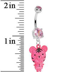 Pink Gem Pink Neon Adorable Baby Tiger Dangle Belly Ring