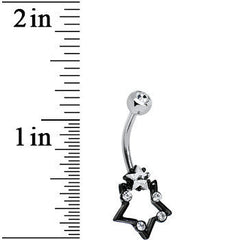 Clear Gem Star Over Black Star Belly Ring