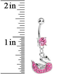 Pink Gem Paved Pink Swan Dangle Belly Ring