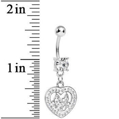 Crystalline Gem Paved Fiery Heart Dangle Belly Ring