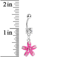 Crystalline Pink Gem Sparkling Curved Starfish Dangle Belly Ring