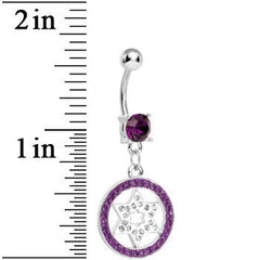 Dark Purple Gem Paved Enclosed Star of David Dangle Belly Ring