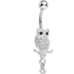 Lower Mount Paved Clear Gem Owl Belly Ring