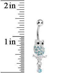 Lower Mount Paved Aqua Gem Owl Belly Ring