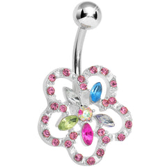 Lower Mount Multi Gem Hollow Flower Belly Ring