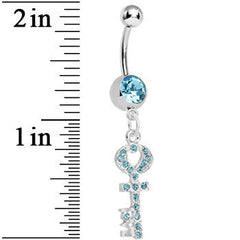 Aqua Gem Key to God's Love Dangle Belly Ring
