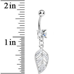 Crystalline Gem Paved Floating Leaf Dangle Belly Ring
