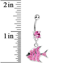 Pink Gem Paved Brilliant Fish Dangle Belly Ring