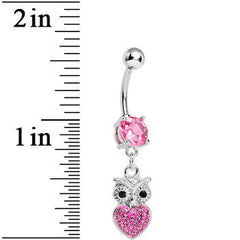Pink Gem and Paved Heart For the Love of Owls Dangle Belly Ring