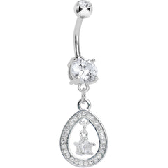 Crystalline Paved Hollow Raindrop and Gem Star Dangle Belly Ring