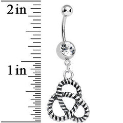 Crystalline Gem Black and Silver Striped Knot Dangle Belly Ring