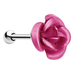16G Perfect Pink Metallic Rose Flower Cartilage Stud Earring
