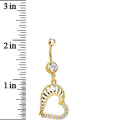 Gold Plated Clear Gem Hollow Heart Shell Dangle Belly Ring