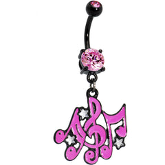 Pink Gem Black Superstar Music Note Dangle Belly Ring